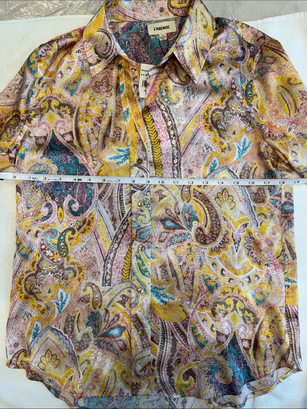 NWT, L'AGENCE Dani size S, Pastel Paisley Silk Button-Down Blouse, MSRP $345.00 - Picture 12 of 13